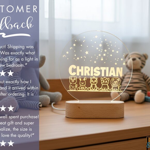 Personalized Baby Animals Night Light | Custom LED Lamp & Cute Nursery Decor - Picture 7 of 8